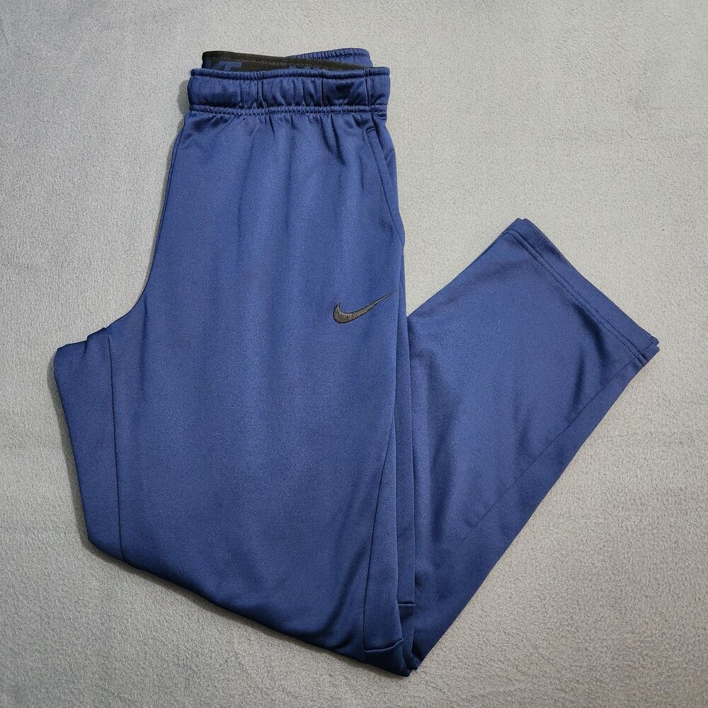 Nike DriFit Women L Blue Navy Pull On Fleece Lined Straight Leg Sweatpants